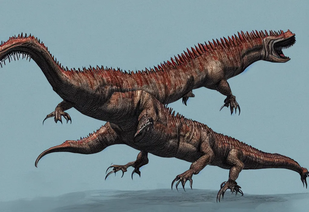 Image similar to very detailed digital painting of a spinosaurus