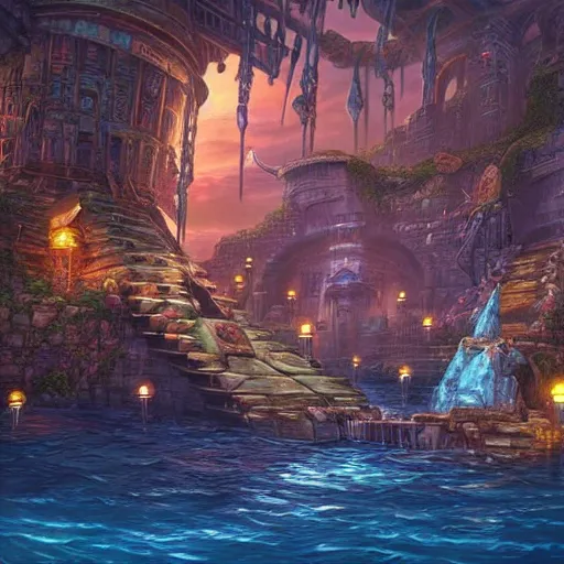 Prompt: the lost city of Atlantis, ultra high detail, dramatic lighting, hyper realistic, in the style of tyler edlin