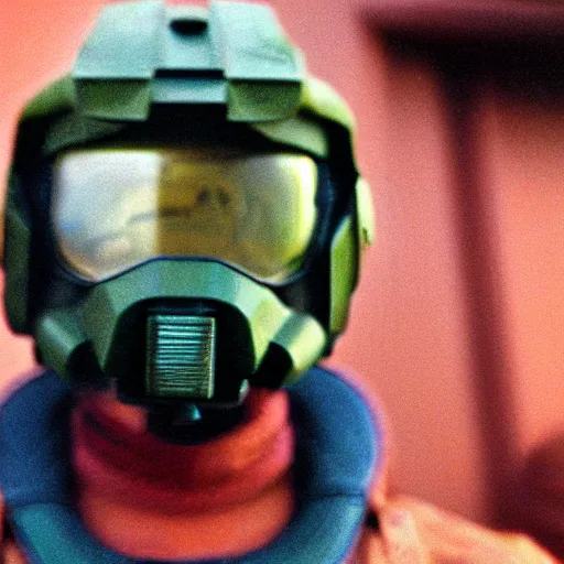 Prompt: realistic photoshooting for master chief, color film photography, autochrome, close up, photo in style of tyler mitchell, 3 5 mm,