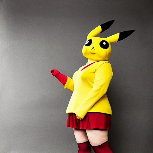 Image similar to elegant woman dressed up as pikachu, wearing stockings, modern photo by Annie Liebovitz,