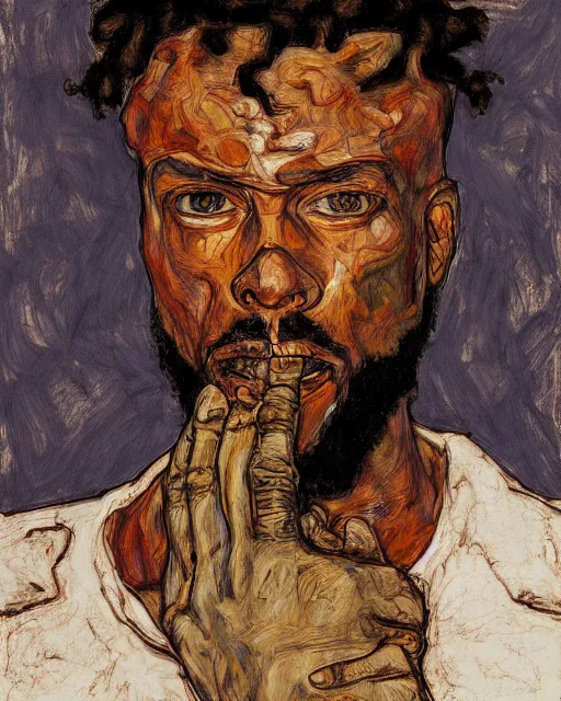 Image similar to portrait of mr. t - rex egon schiele in the style of greg rutkowski