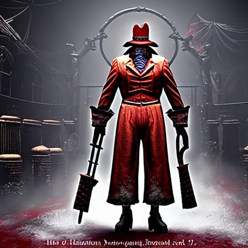 Image similar to Screenshot of Ronald McDonald in the game Bloodborne, highly detailed