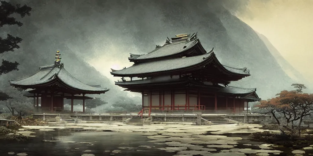 Prompt: japanese temple, a fantasy digital painting by greg rutkowski