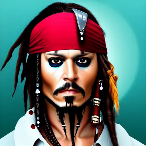 Prompt: portrait of captain jack sparrow, clear clean face, symmetrical face, blurry background, pose, trending on artstation, alexandra fomina artstation, face by ilya kushinov style, style by loish, painterly style, flat illustration, high contrast