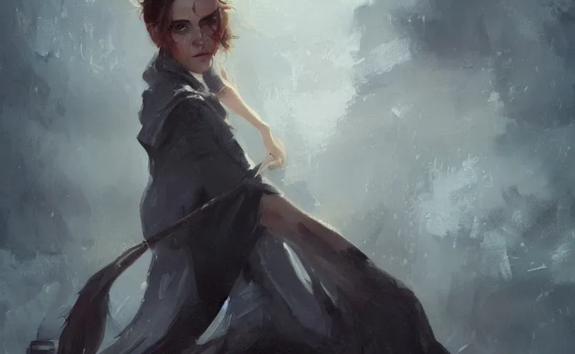 Prompt: A painting of Emma Watson trending on artstation in the style of Greg Rutkowski