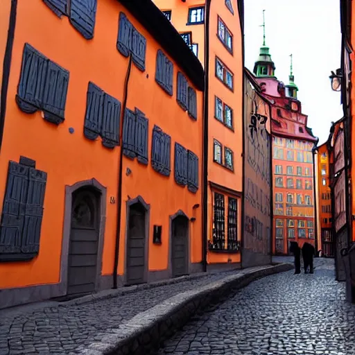 Image similar to stockholm gamla stan, in the style of anime