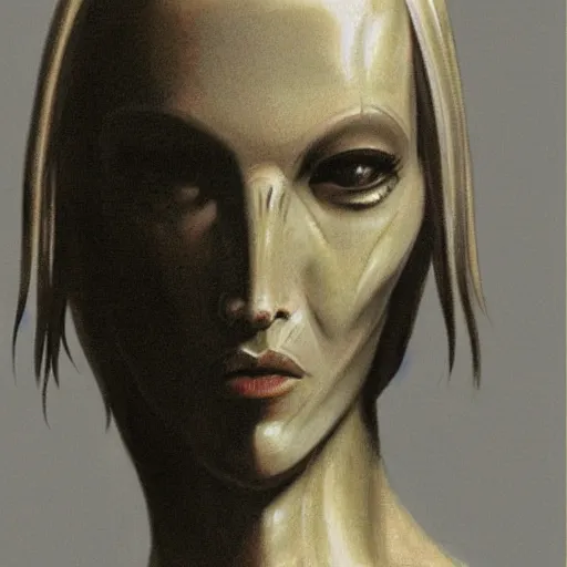 Prompt: a girl, concept art by h r giger