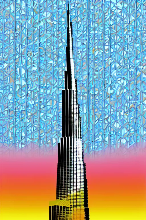 Prompt: minimalist boho style art of colorful burj khalifa, illustration, vector art