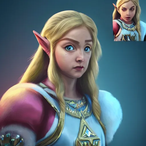 Image similar to A hyper real comic book style portait painting of Zelda the princess on the moon, unreal 5, hyperrealistic, octane render, cosplay, RPG portrait, dynamic lighting