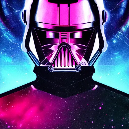 Image similar to portrait from darth vader, synthwave, universe background, nebula, galaxy, artstation