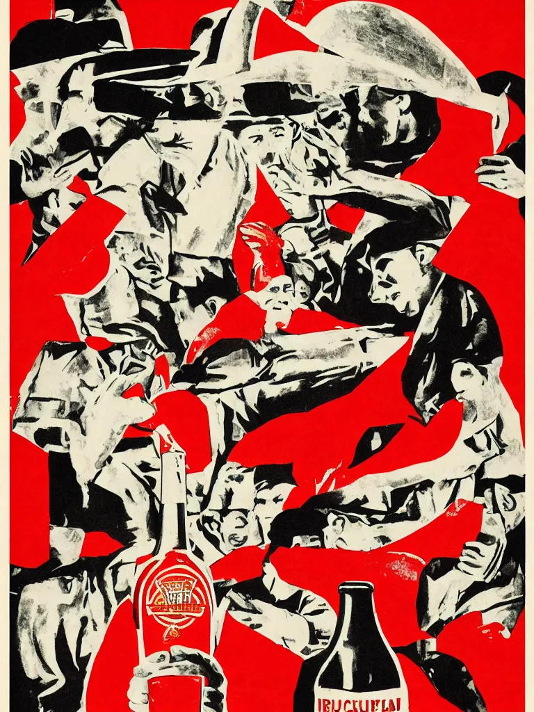 Image similar to a sriracha bottle as a vintage communist propaganda poster, bauhaus style, grainy