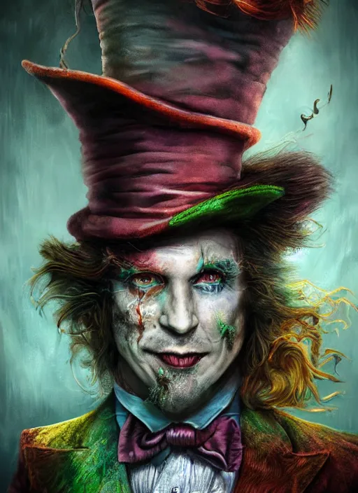 Image similar to mad hatter, call of cthulhu, highly detailed, cinematic, 8 k, by megan duncanson, benjamin lacombe, adrian borda, stanley artgermm, tom bagshaw, craig mullins, carne griffiths, ayami kojima, beksinski, giger, trending on deviantart, hyper detailed, horror, full of colour