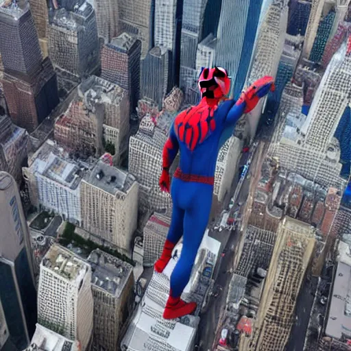 Image similar to spiderman standing on top of the empire state building