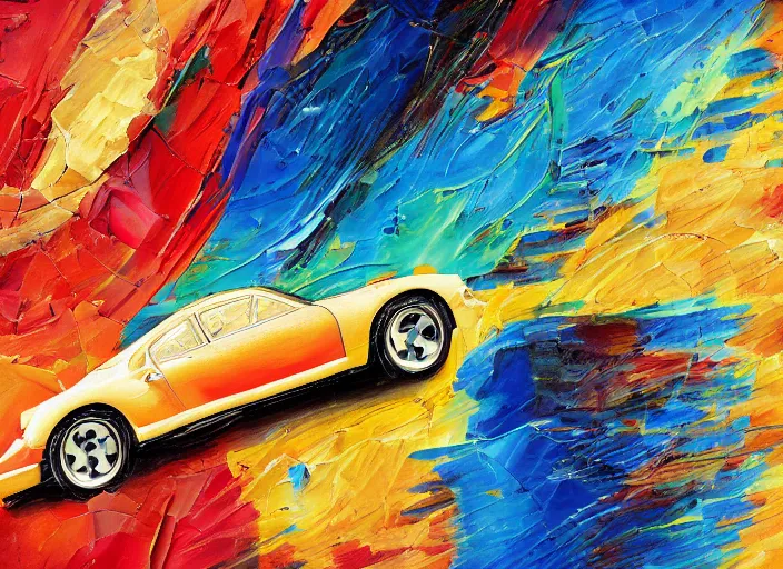 Image similar to abstract impasto advertising illustration painting for porsche