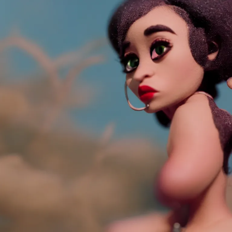 Prompt: a cinematic film still of a claymation stop motion film starring doja cat, shallow depth of field, 8 0 mm, f 1. 8