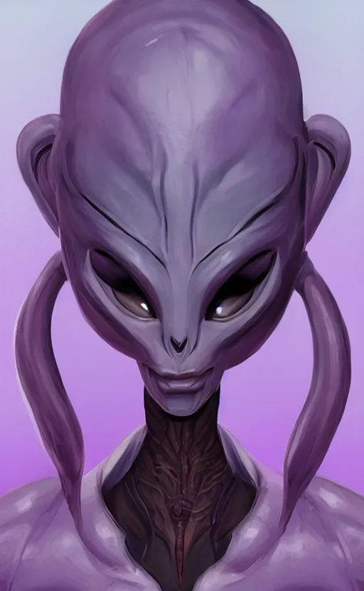 Image similar to character portrait art, ant alien, trending in artstation, purple color lighting