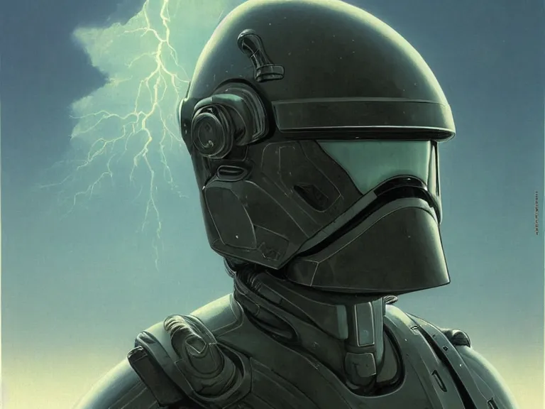 Prompt: a detailed profile painting of an elite shock trooper in polished armour and visor. cinematic sci-fi poster. Cloth and metal. Welding, fire, flames, samurai Flight suit, accurate anatomy portrait symmetrical and science fiction theme with lightning, aurora lighting clouds and stars. Clean and minimal design by beksinski carl spitzweg giger and tuomas korpi. baroque elements. baroque element. intricate artwork by caravaggio. Oil painting. Trending on artstation. 8k