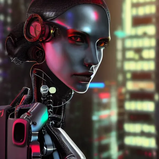 Image similar to portrait of robot, cyberpunk, ultra realistic