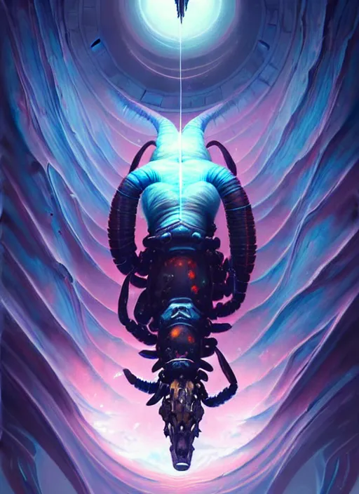 Image similar to symmetry!! scorpio scorpion!!!! highly detailed, high contrast, light reflection, trippy, nebula, trending on art station by artgem, by peter mohrbacher, by wlop, by ruan jia