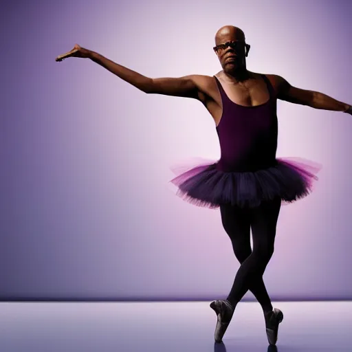 Image similar to Samuel L. Jackson as a ballerina, dancing gracefully, 4k, high details, studio lighting