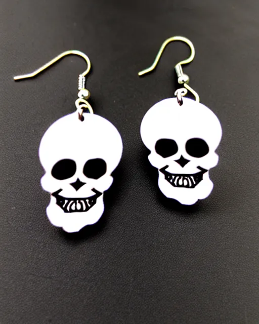 Image similar to spooky cartoon skull, 2 d lasercut earrings,