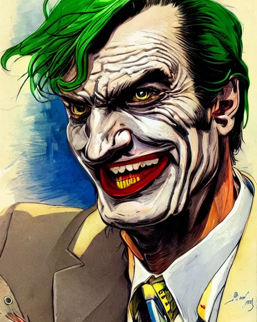 Image similar to portrait of saul goodman as the joker, colorful, art by makoto shinkai and peter elson, bernie wrightson