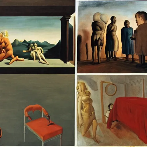 Image similar to the problem of evil, philosopy, by de chirico, by dali, by paula rego, by neo rauch