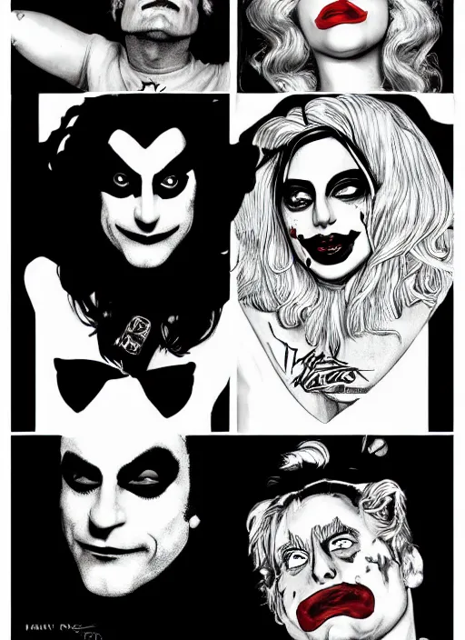 Image similar to lady gaga harley queen and joaquin phoenix joker by mimmo rottela and bengus and banksy