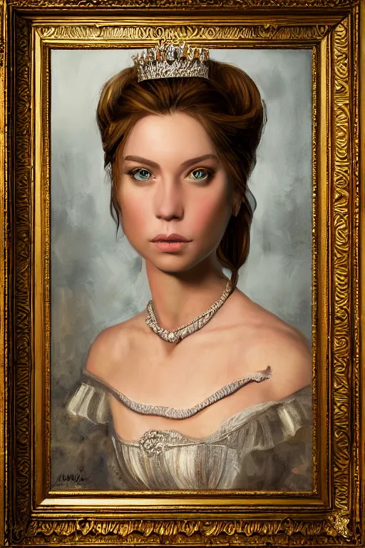 Prompt: portrait of an princess, painting by michael wellen, john stephens, in a resplendent throneroom, tone mapping, trending on artstation