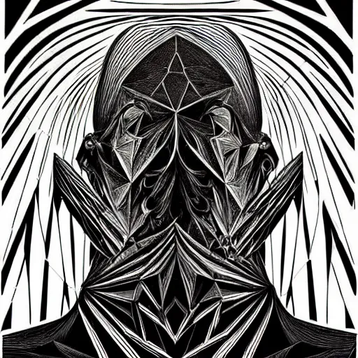 Image similar to neo - gothic white on black grainy effect conceptual figurative post - morden monumental abstract portrait made by escher and piranesi, highly conceptual figurative art, intricate detailed illustration, illustration sharp geometrical detail, vector sharp graphic, controversial poster art, polish poster art