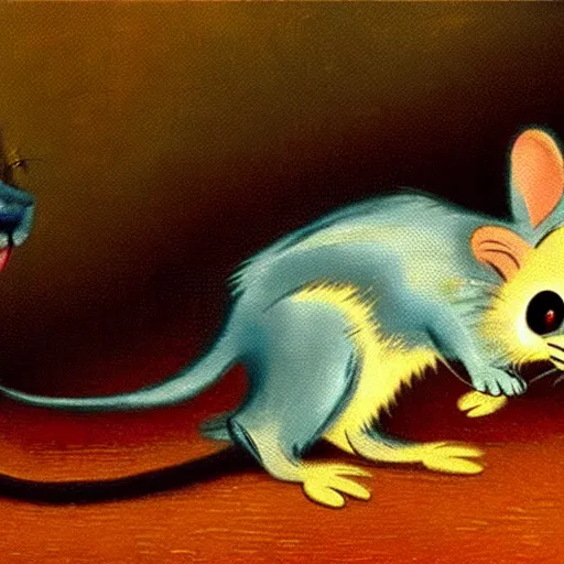 Image similar to tom and jerry in a van gogh painting, 4 k, hyper realistic, dslr, high resolution, landscape, beautiful