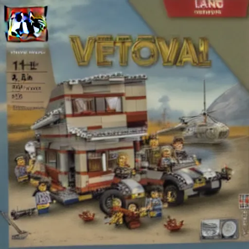 Image similar to Box art for a LEGO set of the Vietnam War