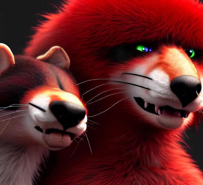 Image similar to furry - male - red - black - weasel - geistcaller - fursona uhd ue 5 visual novel pc game expressions, photorealistic