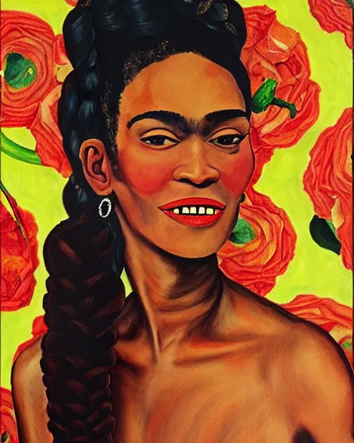 Image similar to Whitney Houston in Frida kahlo painting style