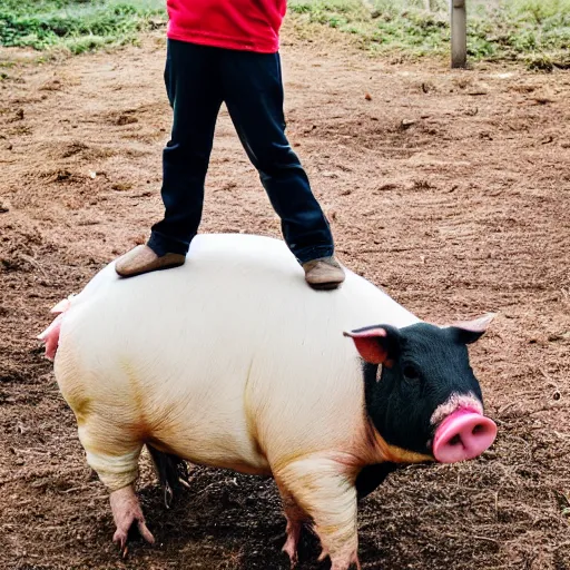 Prompt: ckicken standing on top of a pig