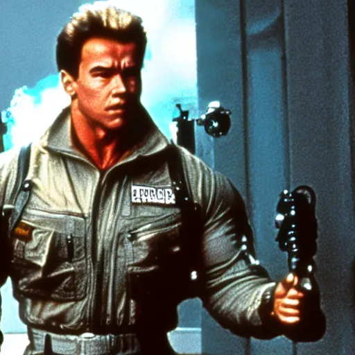 Image similar to arnold schwarzenegger in ghostbusters