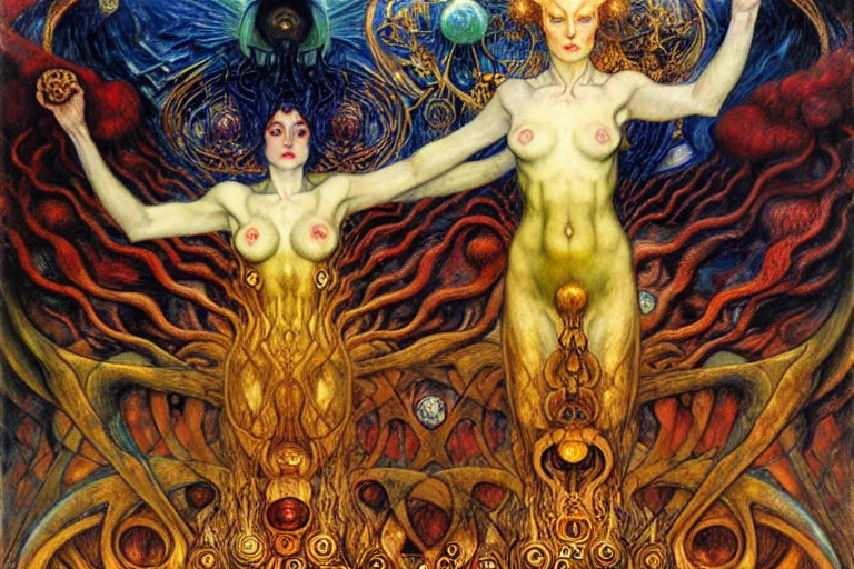 Image similar to Divine Chaos Engine by Karol Bak, Jean Delville, William Blake, Gustav Klimt, and Vincent Van Gogh, symbolist, visionary