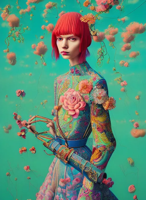 Prompt: pretty model, long hair : by martine johanna and simon stalenhag and chie yoshii and casey weldon and wlop : : ornate, dynamic, bright colors, particulate, rich colors, intricate, elegant, highly detailed, vogue, harper's bazaar art, fashion magazine, smooth, sharp focus, 8 k, octane render,