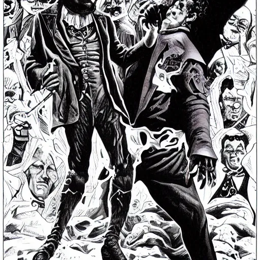 Image similar to frankenstein vs edgar allan poe by joe jusko