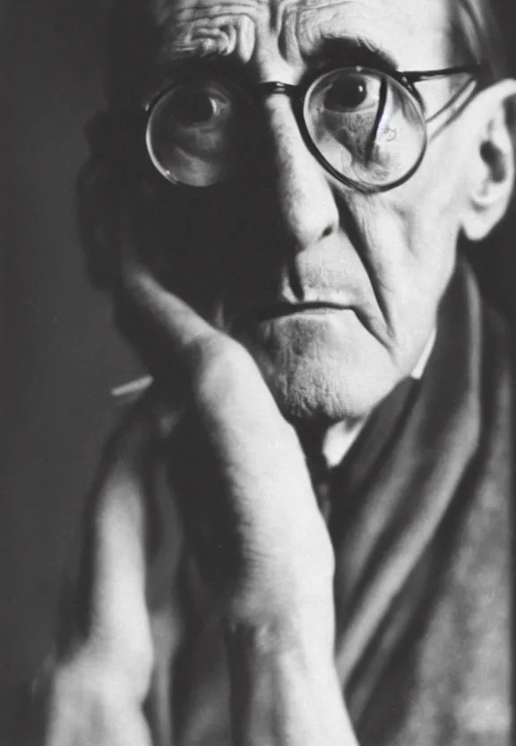 Image similar to a close - up casual photo of marcel duchamp with pensive eyes, 1 9 2 0 s monochrome snapshot, graflex 4 x 5, f 1. 8, 3 5 mm, ilford delta 3 2 0 0 pro