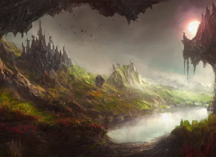 Image similar to a fantasy landscape, trending on artstation
