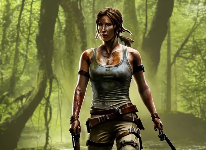 Image similar to film still of!!!! daisy edgar jones!!! as lara croft in new tomb raider movie, 8 k