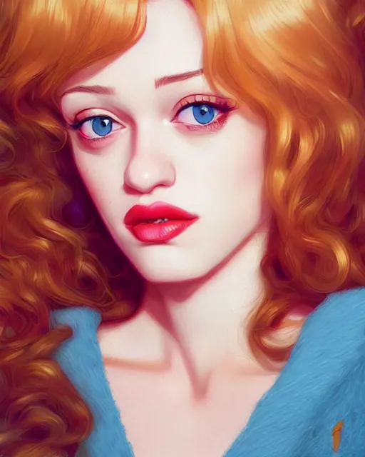 Image similar to andrea ivanova kat dennings christina hendricks dolly parton in wooly sweater, plump lips, by wlop and ilya kuvshinov and artgerm,, gorgeous, stunning, alluring, artstation, deviantart, digital art