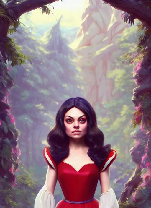 Prompt: beautiful happy mila kunis as snow white princess disney, character art, art by artgerm lau and wlop and and ilya kuvshinov and john singer sargent, hyperdetailed, 8 k realistic, symmetrical, frostbite 3 engine, cryengine, dof, trending on artstation, digital art