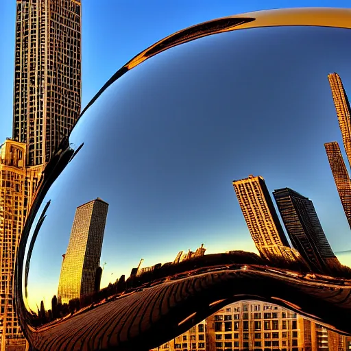 Image similar to the Chicago bean reflecting an endless fire and apocalypse, 8k realism