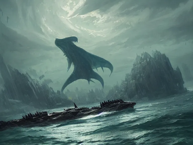 Prompt: epic leviathan sea monster, concept art by Greg Rutkowski, artstation, cgsociety
