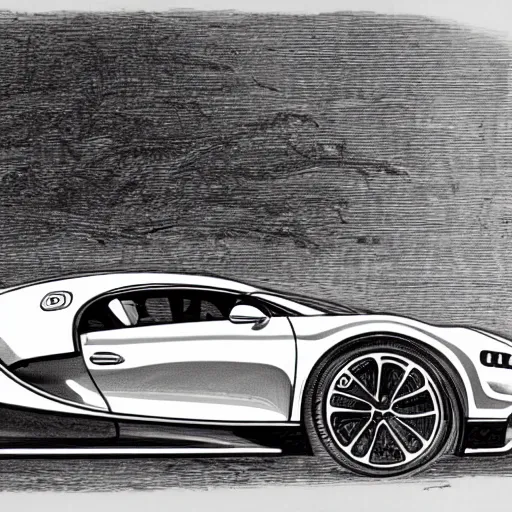 Image similar to bugatti chiron drawn by leonardo da vinci