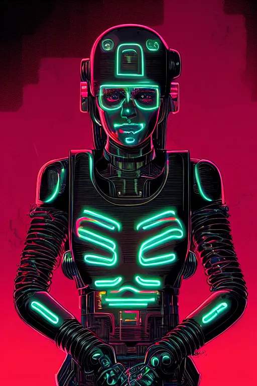 Prompt: portrait of a cyborg girl with a ribbed biomechanic armor and neon light, illustrated by Laurie Greasley and Michael Whelan , digital painting, highly detailed, trending on artstation