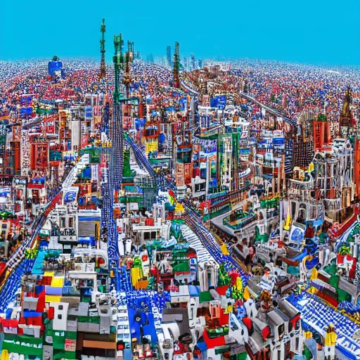 Prompt: a massive city made of legos, wide shot, 4 k