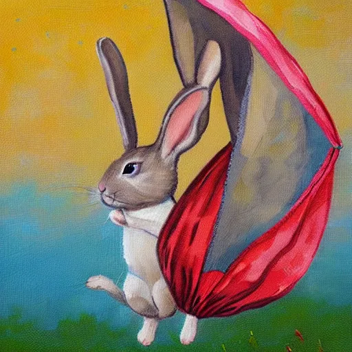 Prompt: a parachuting rabbit, impressionist paintings